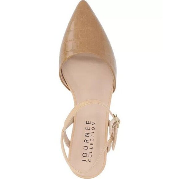 Journee Collection Women's Brynn Block Heel Pointed Toe Flats Tan Size 5.5M - Picture 4 of 6